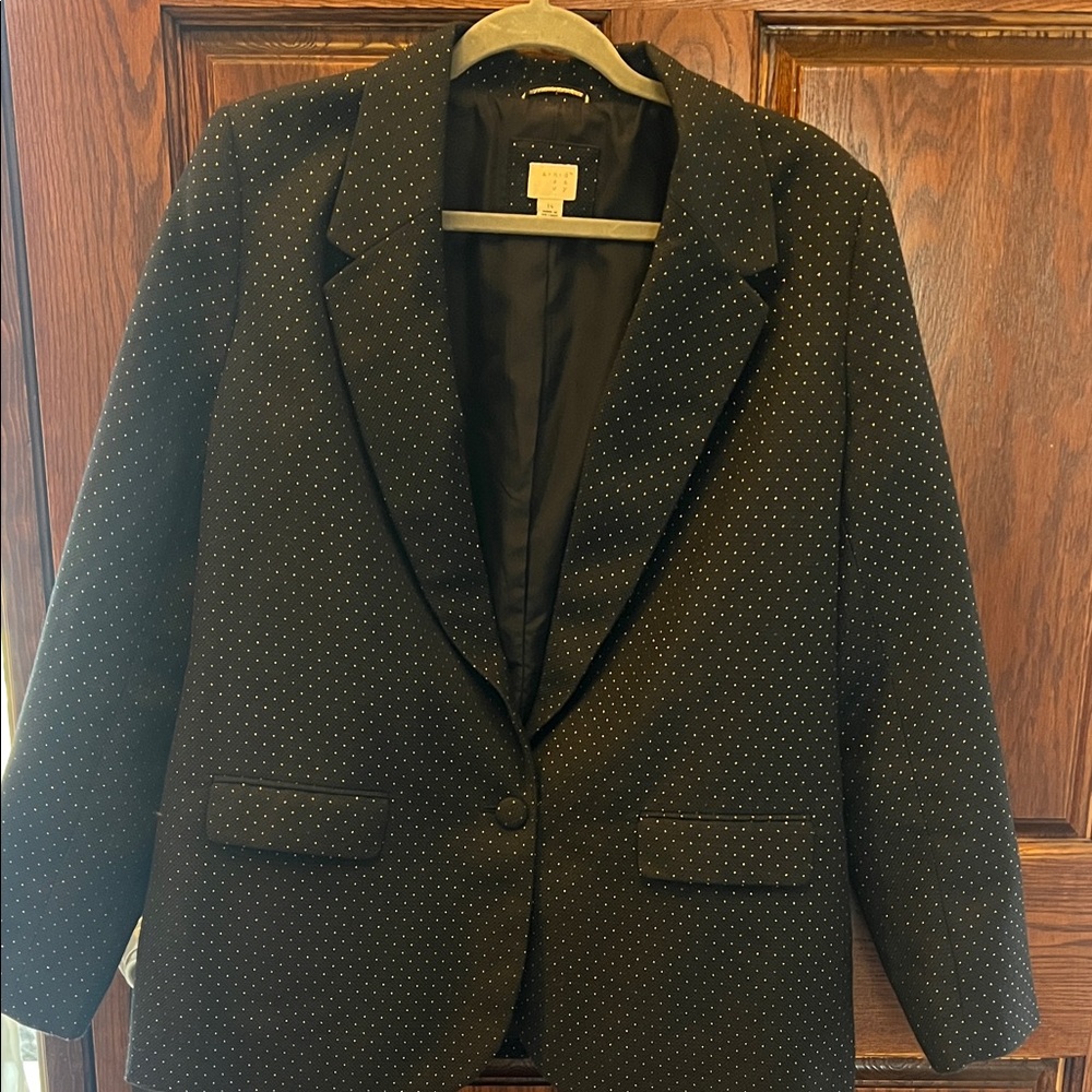 Navy and gold Pindot Single-Button Blazer